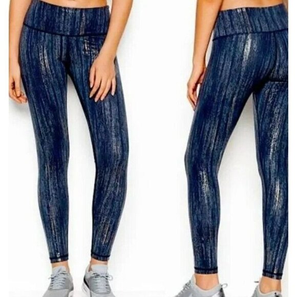 Victoria Secret Sport Leggings Blue Gold Space Dye Heather Workout GorpCore Pant - Picture 1 of 10